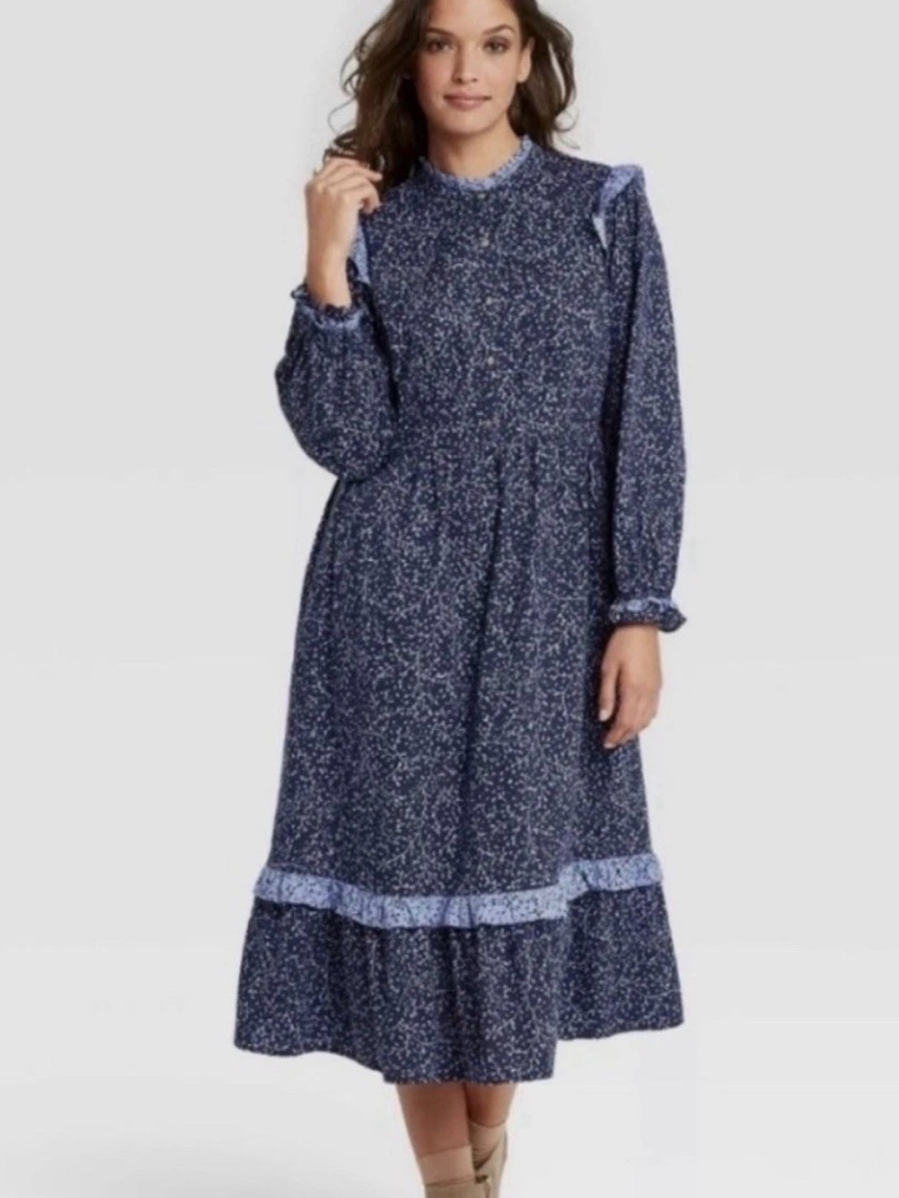Universal Thread Blue Floral Long Sleeve Midi Dress - XL